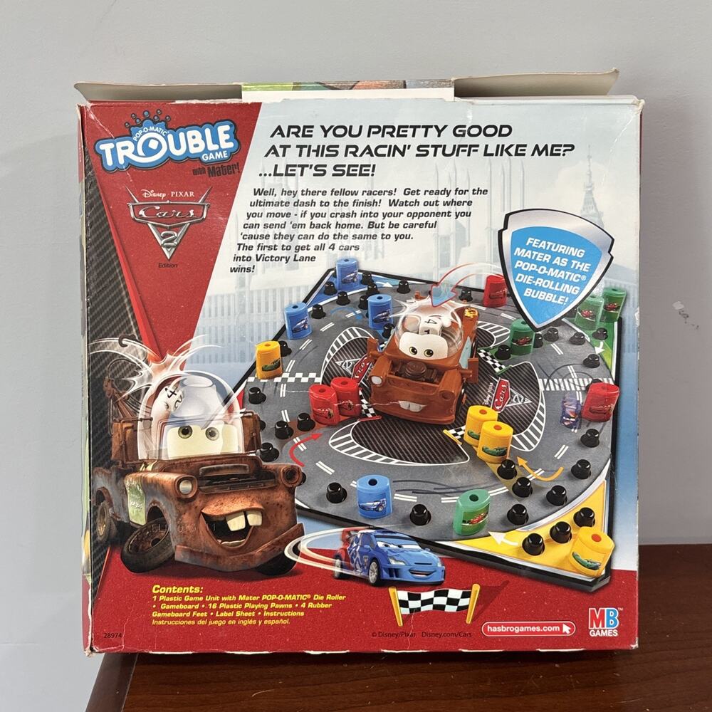 Hasbro Disney Pixar Cars 2 Pop-O-Matic Trouble Game With Mater Complete Box - Picture 7 of 9